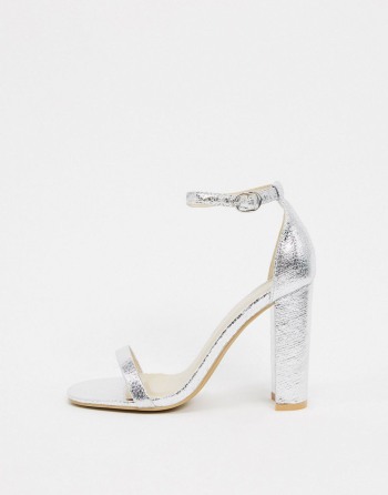 Glamorous Silver Barely There Square Toe Block Heeled Srebrne - Ženske Sandale | 91056ZUIX